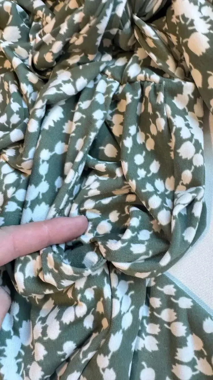 Sage Green Floral Wide Leg Jumpsuit Wrap Pockets Vacation Boho Medium